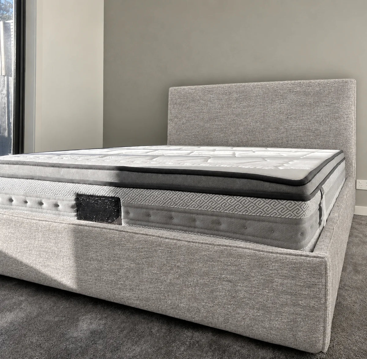 Custom Bed Frame Cover — Mistveil WX818 · Silver Fog