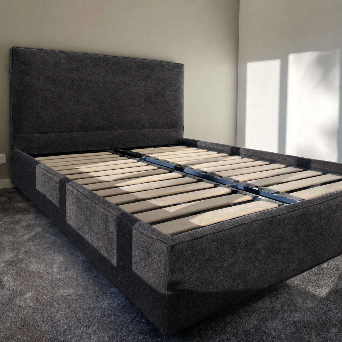 Custom Bed Frame Cover — Mistveil WX818 · Steel Gunmetal