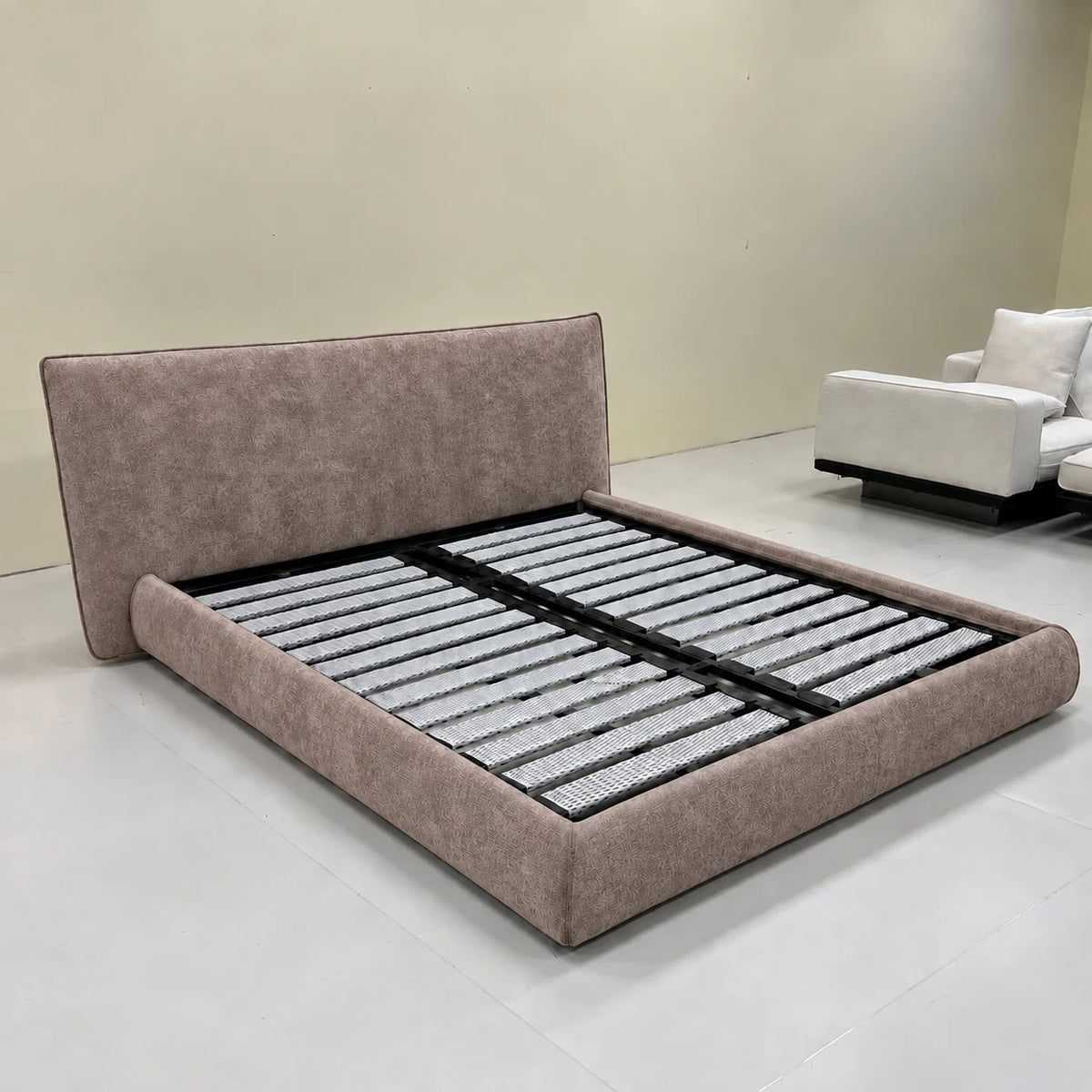 Custom Bed Frame Cover — Mistveil WX818 · Toasted Almond