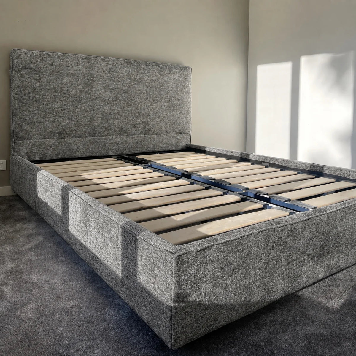Custom Bed Frame Cover — Mistveil WX818 · Urban Stone