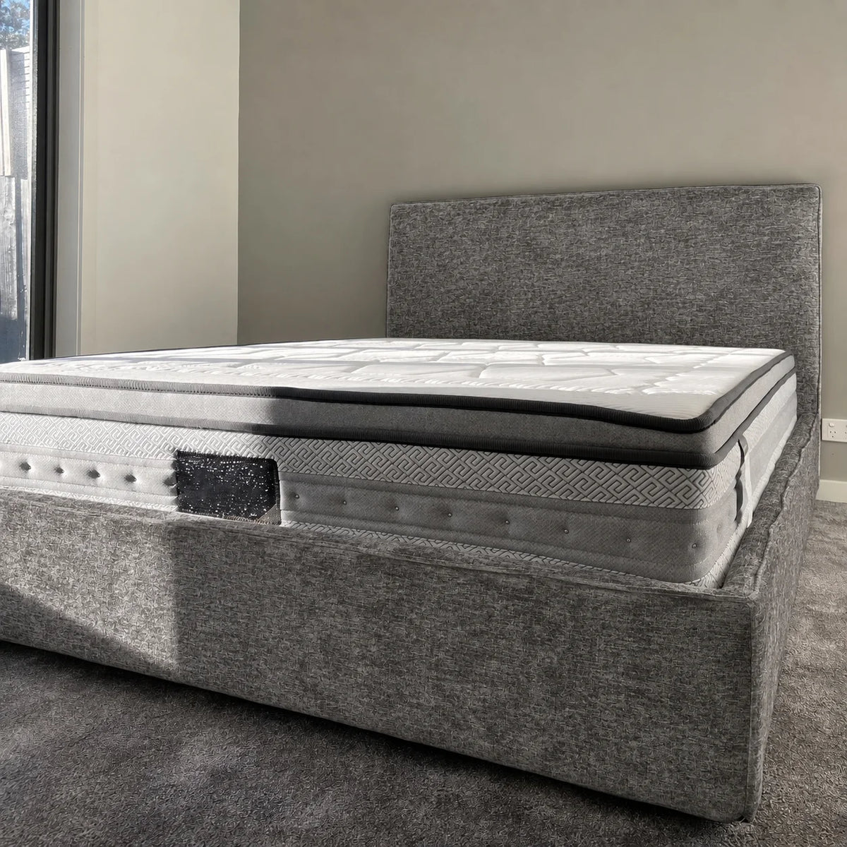 Custom Bed Frame Cover — Mistveil WX818 · Urban Stone