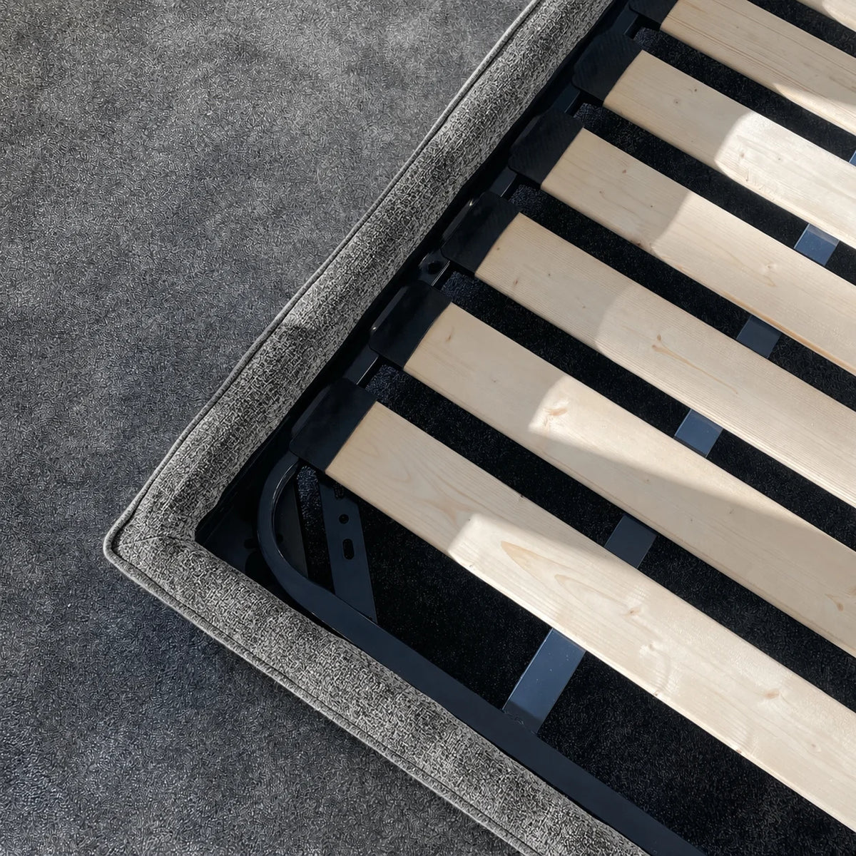 Custom Bed Frame Cover — Mistveil WX818 · Urban Stone