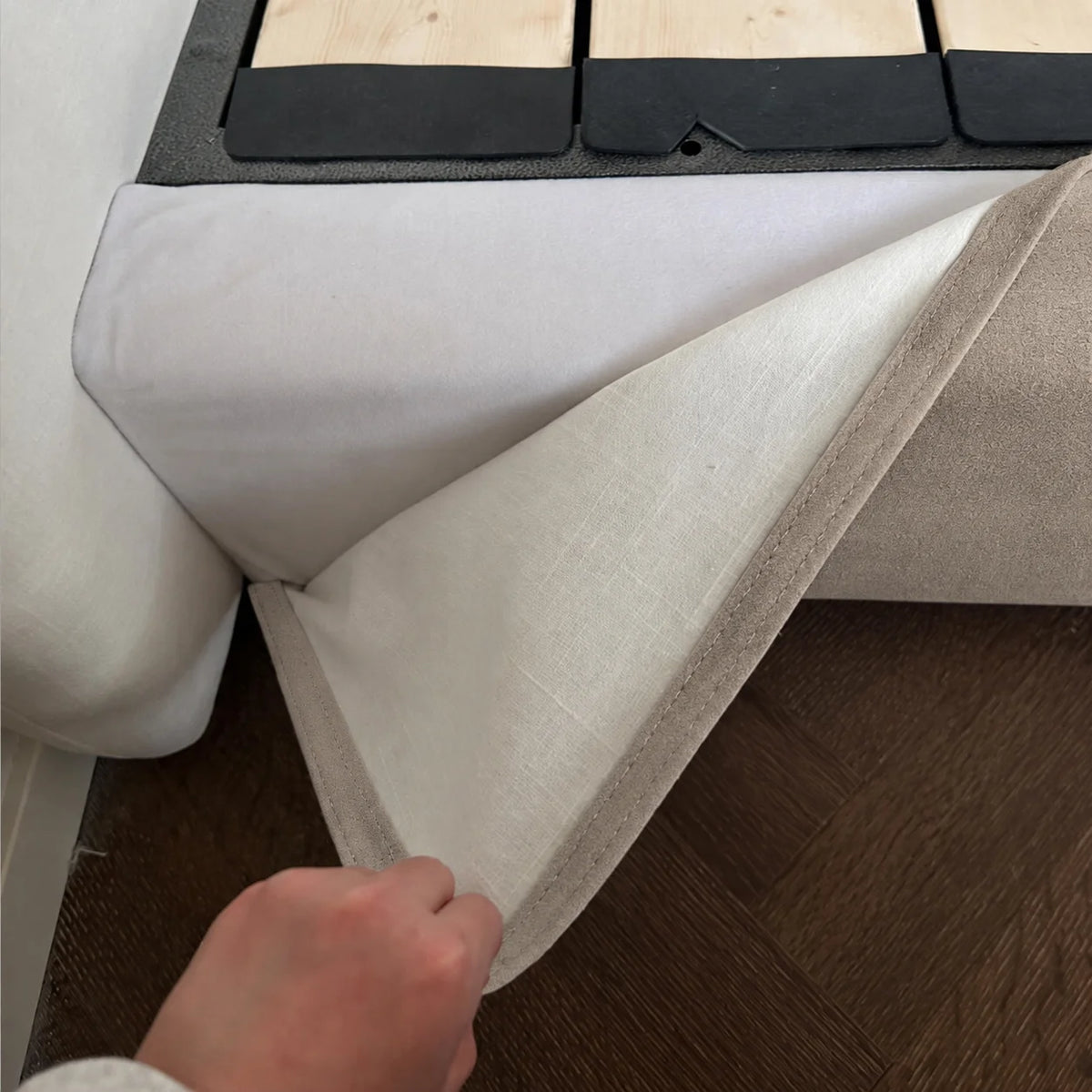 Custom Bed Frame Cover — Performance HH200 · Greige
