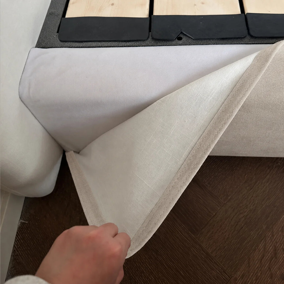 Custom Bed Frame Cover — Performance HH200 · Sandstone