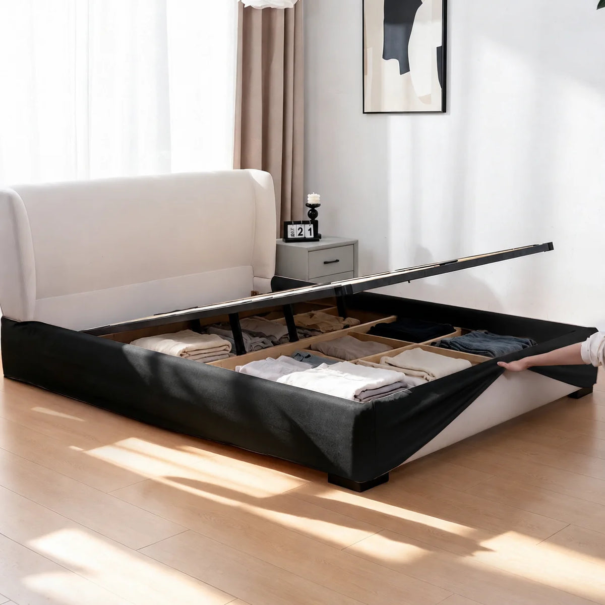 Classic Black · Stretch-Fit Inset Bed Frame Cover · Tie Straps + Back Elastic