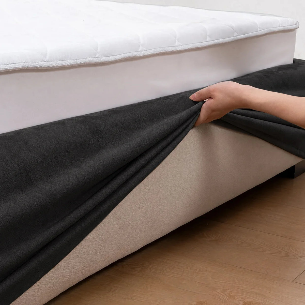 Classic Black · Stretch-Fit Inset Bed Frame Cover · Tie Straps + Back Elastic