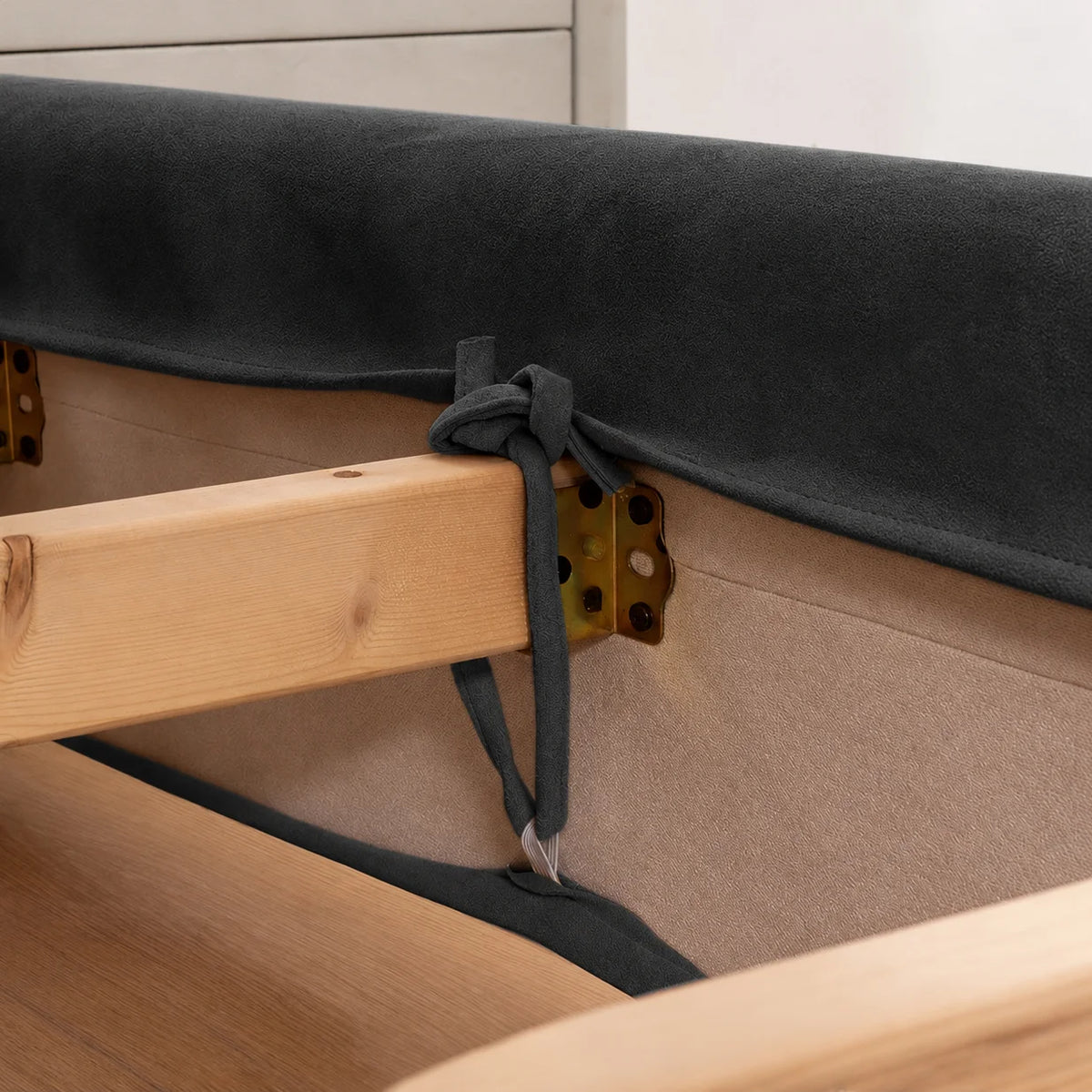Classic Black · Stretch-Fit Inset Bed Frame Cover · Tie Straps + Back Elastic