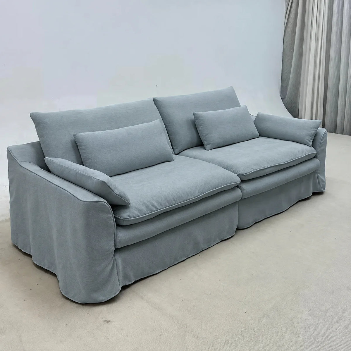 Custom Sofa Slipcover — Elara Flax · Alpine Mist