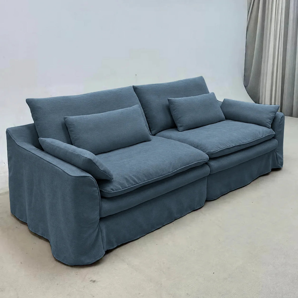 Custom Sofa Slipcover — Elara Flax · Celadon Whisper