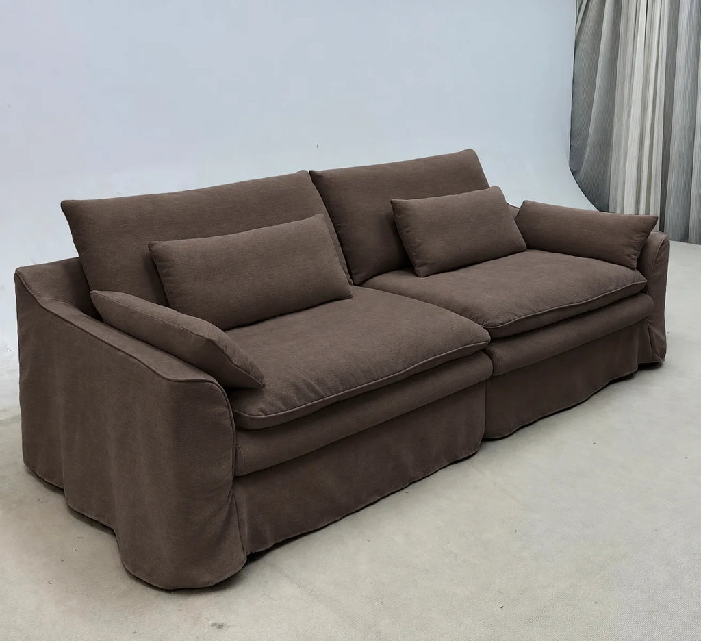 Custom Sofa Slipcover — Elara Flax · Cocoa Truffle