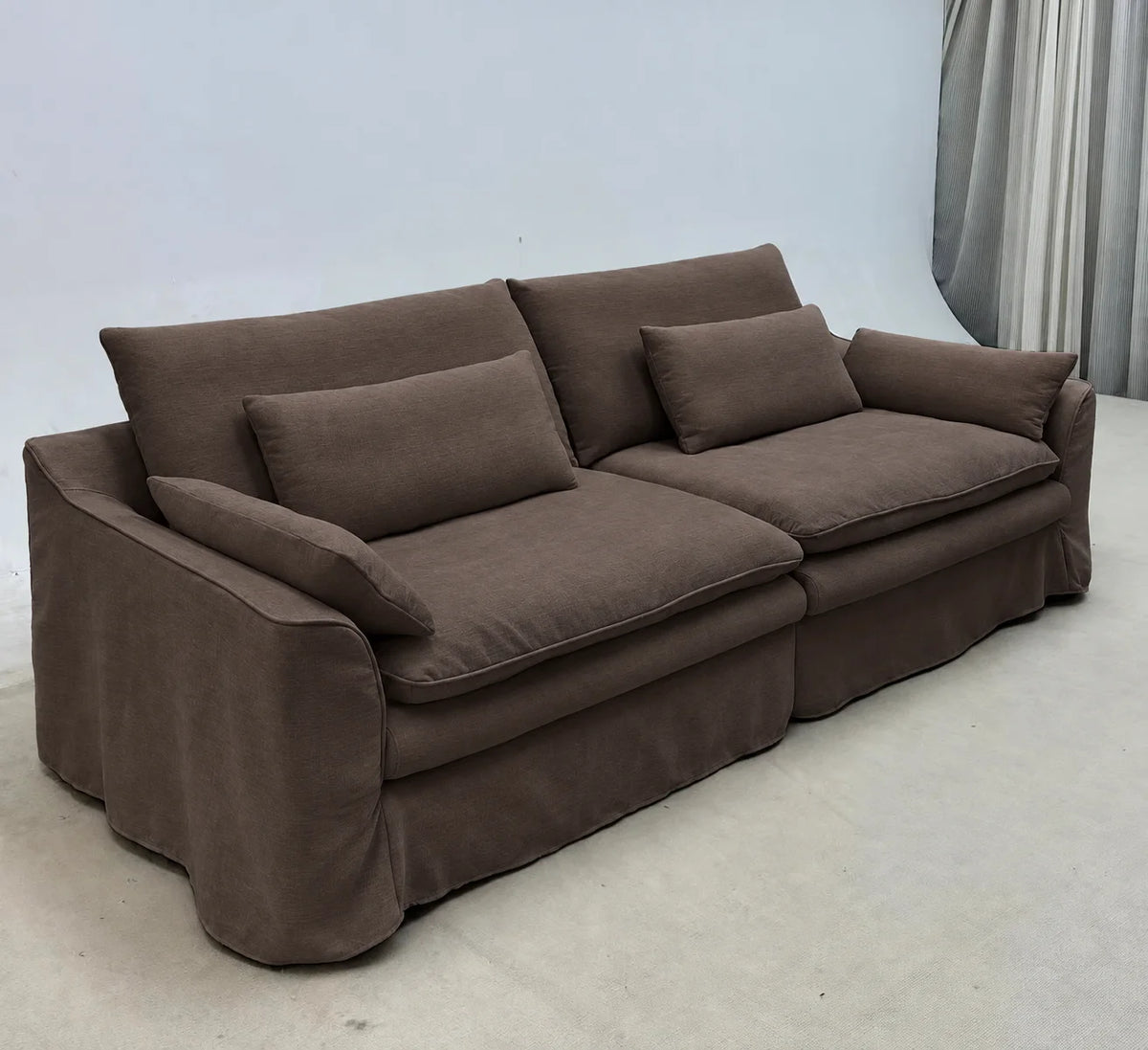 Custom Sofa Slipcover — Elara Flax · Cocoa Truffle