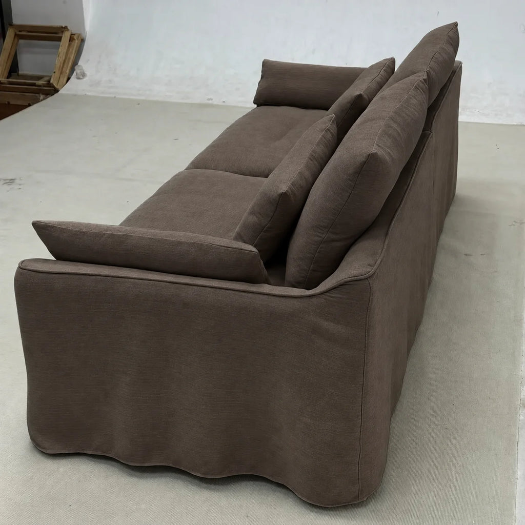 Custom Sofa Slipcover — Elara Flax · Cocoa Truffle