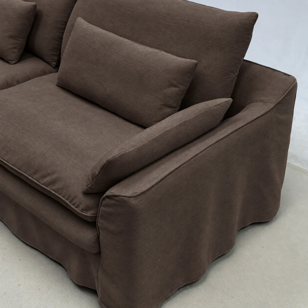 Custom Sofa Slipcover — Elara Flax · Cocoa Truffle