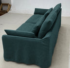 Custom Sofa Slipcover — Elara Flax · Emerald Jewel