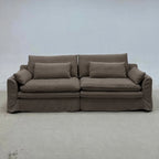 Custom Sofa Slipcover — Elara Flax · Espresso Bark