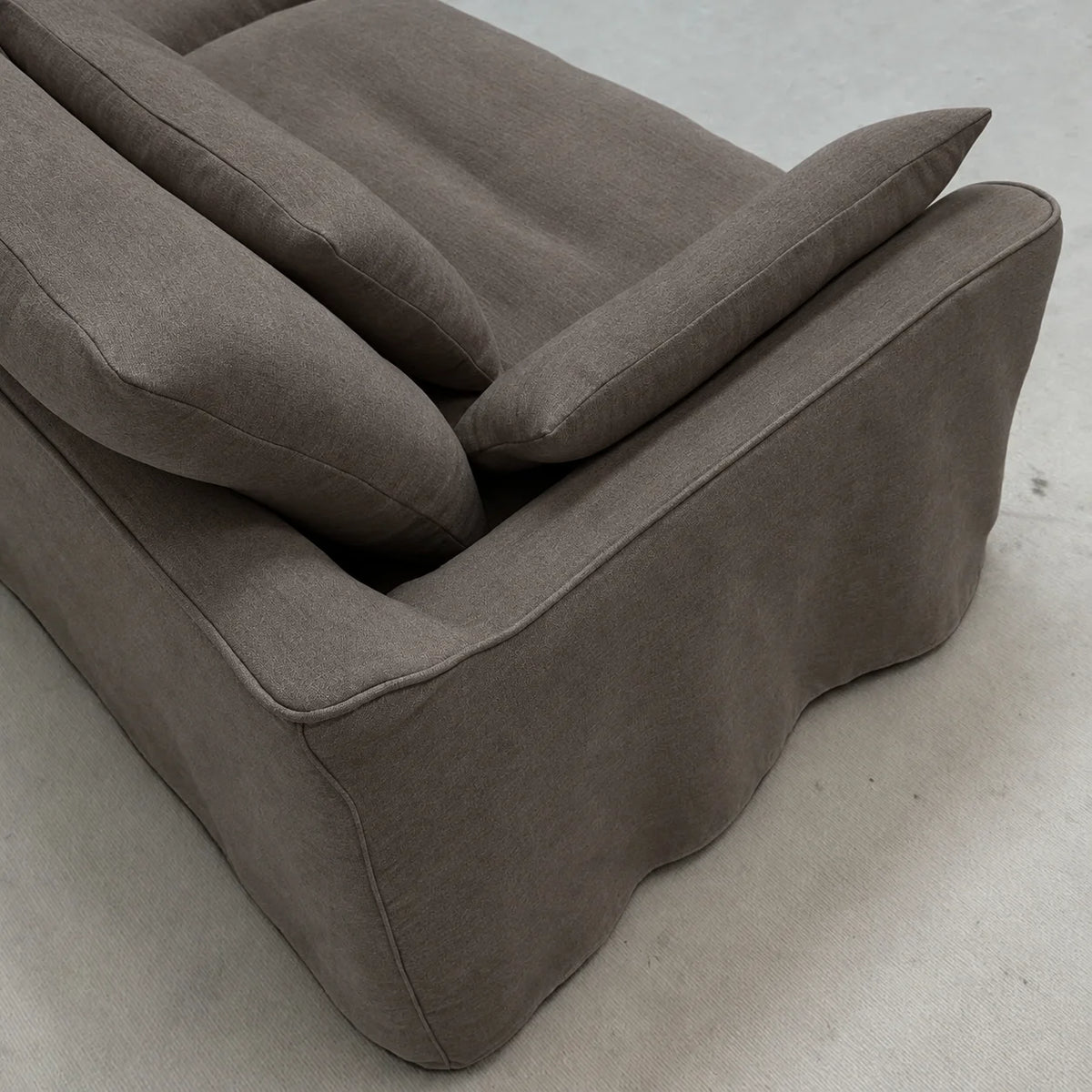 Custom Sofa Slipcover — Elara Flax · Espresso Bark