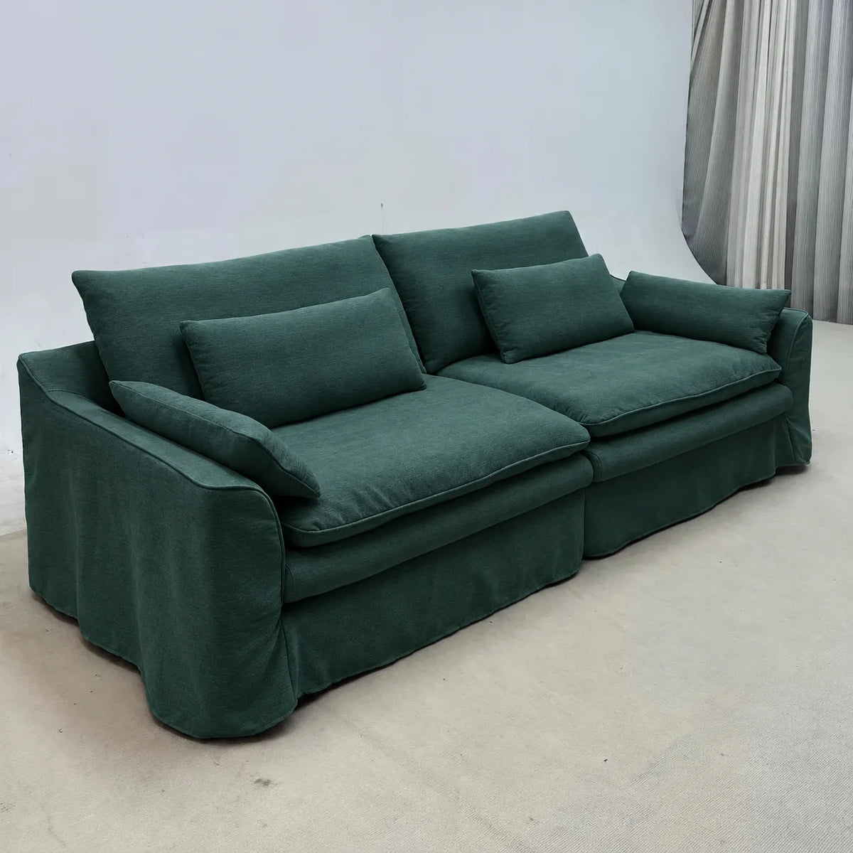 Custom Sofa Slipcover — Elara Flax · Evergreen Canopy