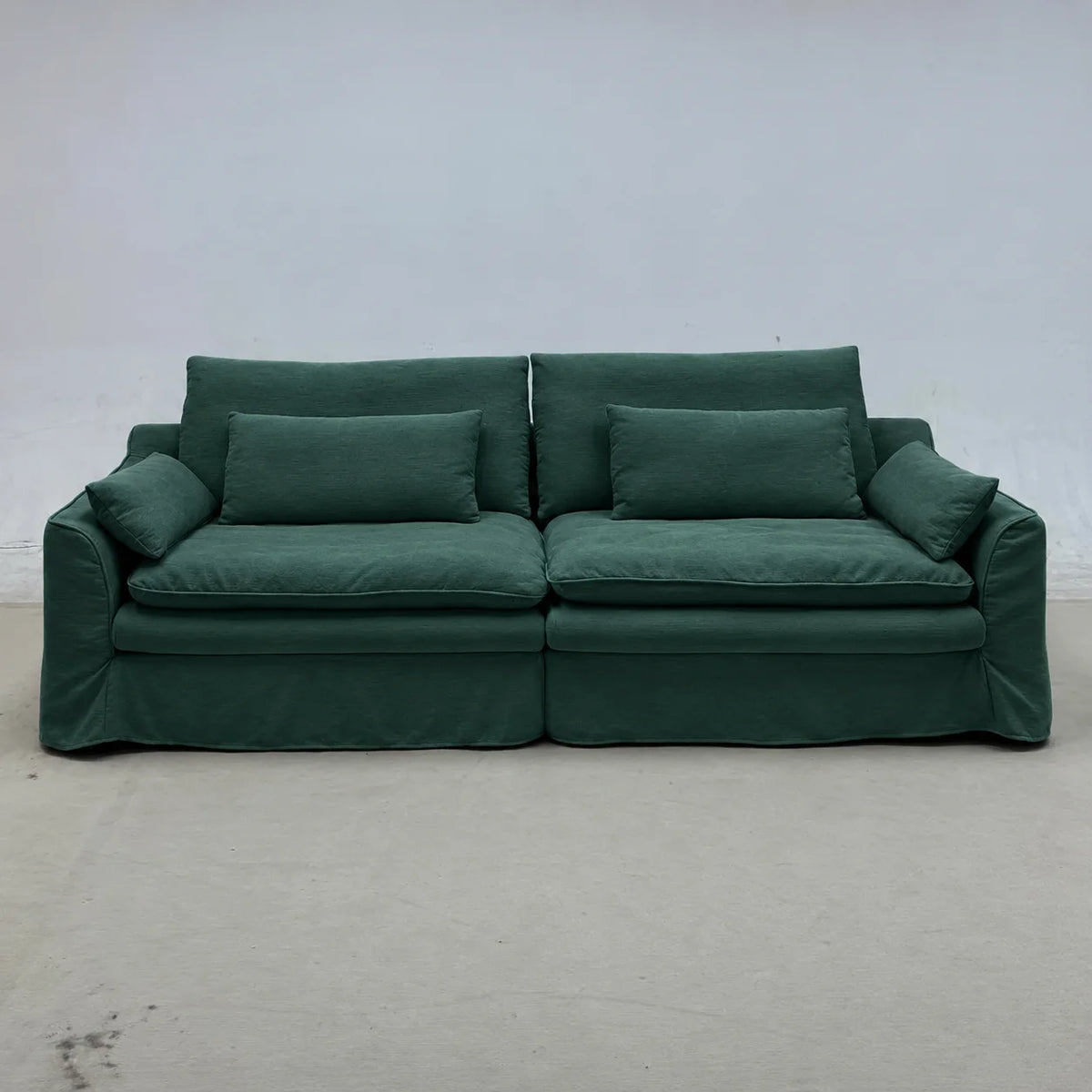 Custom Sofa Slipcover — Elara Flax · Evergreen Canopy
