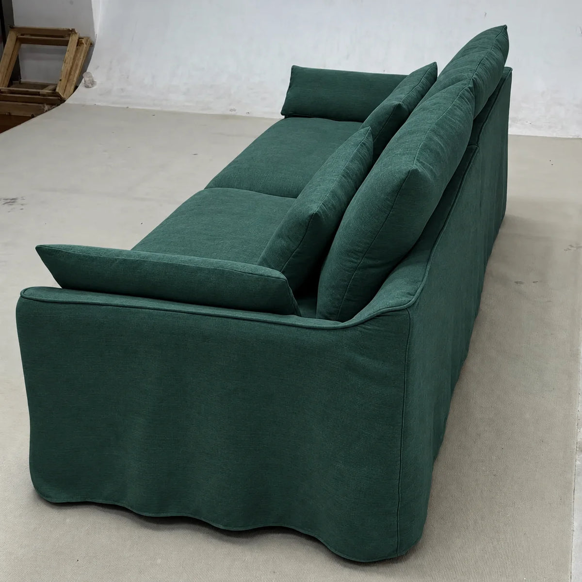 Custom Sofa Slipcover — Elara Flax · Evergreen Canopy