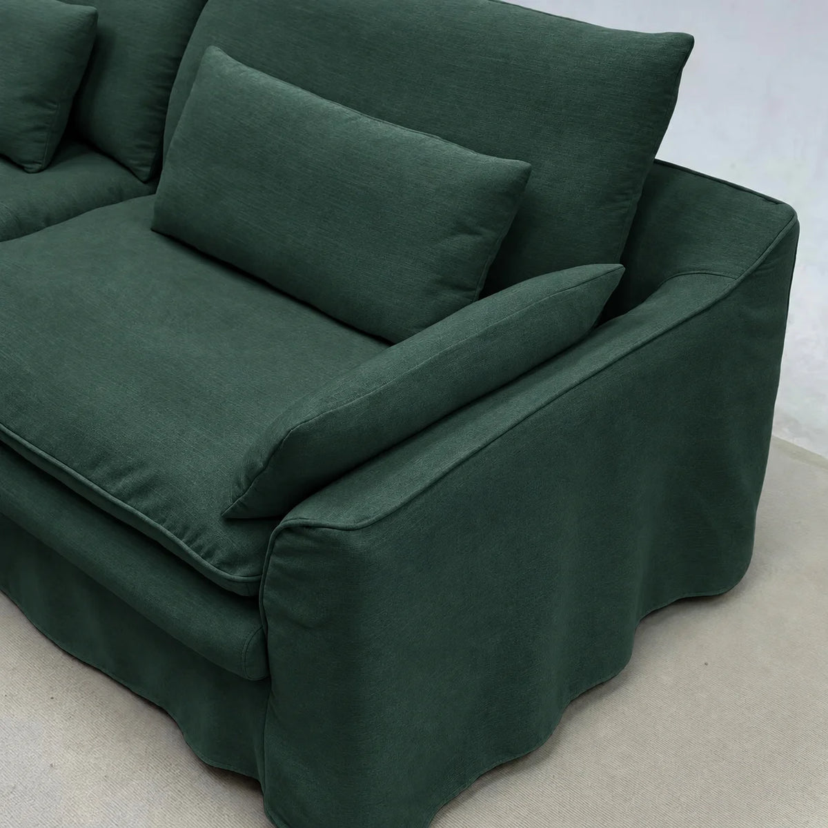Custom Sofa Slipcover — Elara Flax · Evergreen Canopy