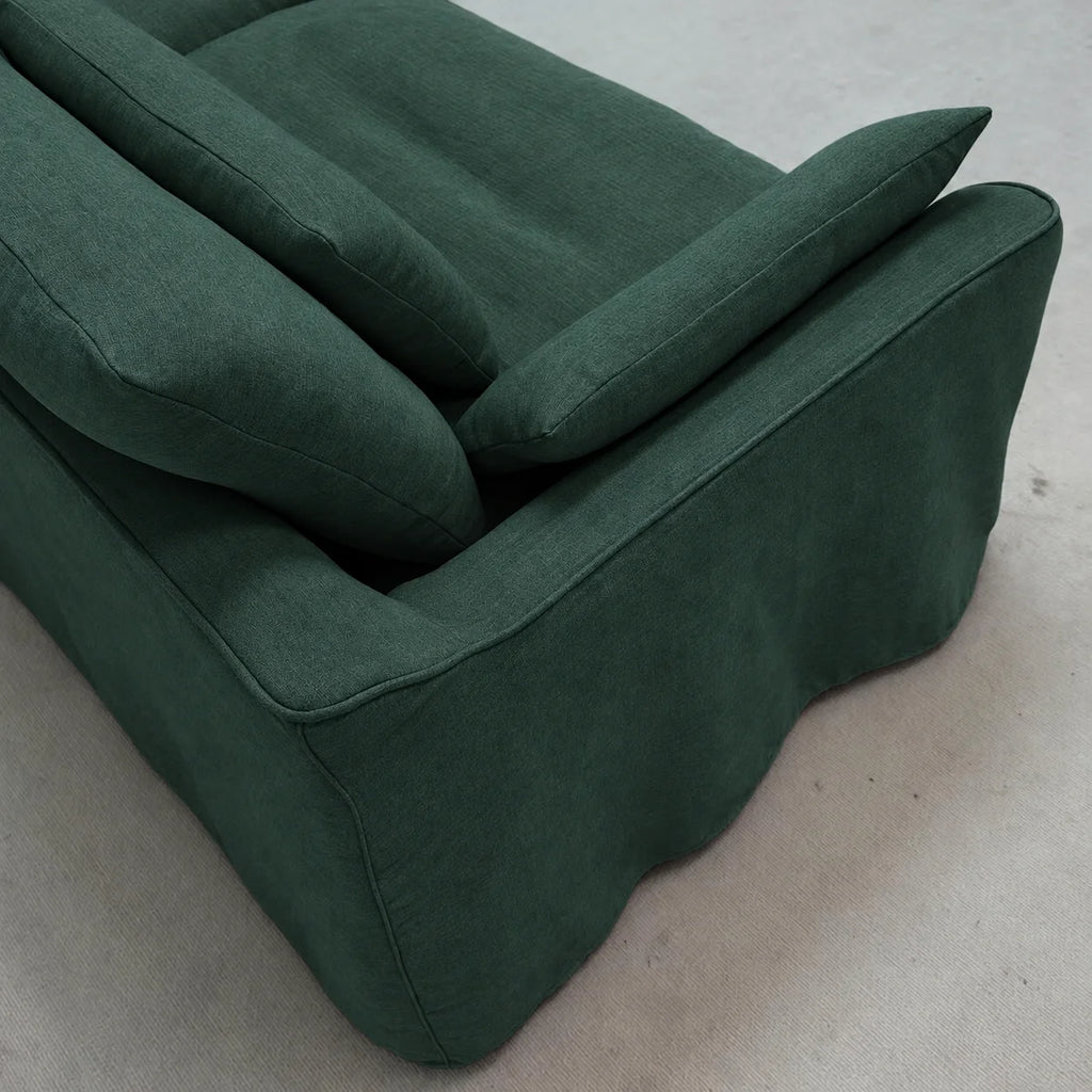 Custom Sofa Slipcover — Elara Flax · Evergreen Canopy