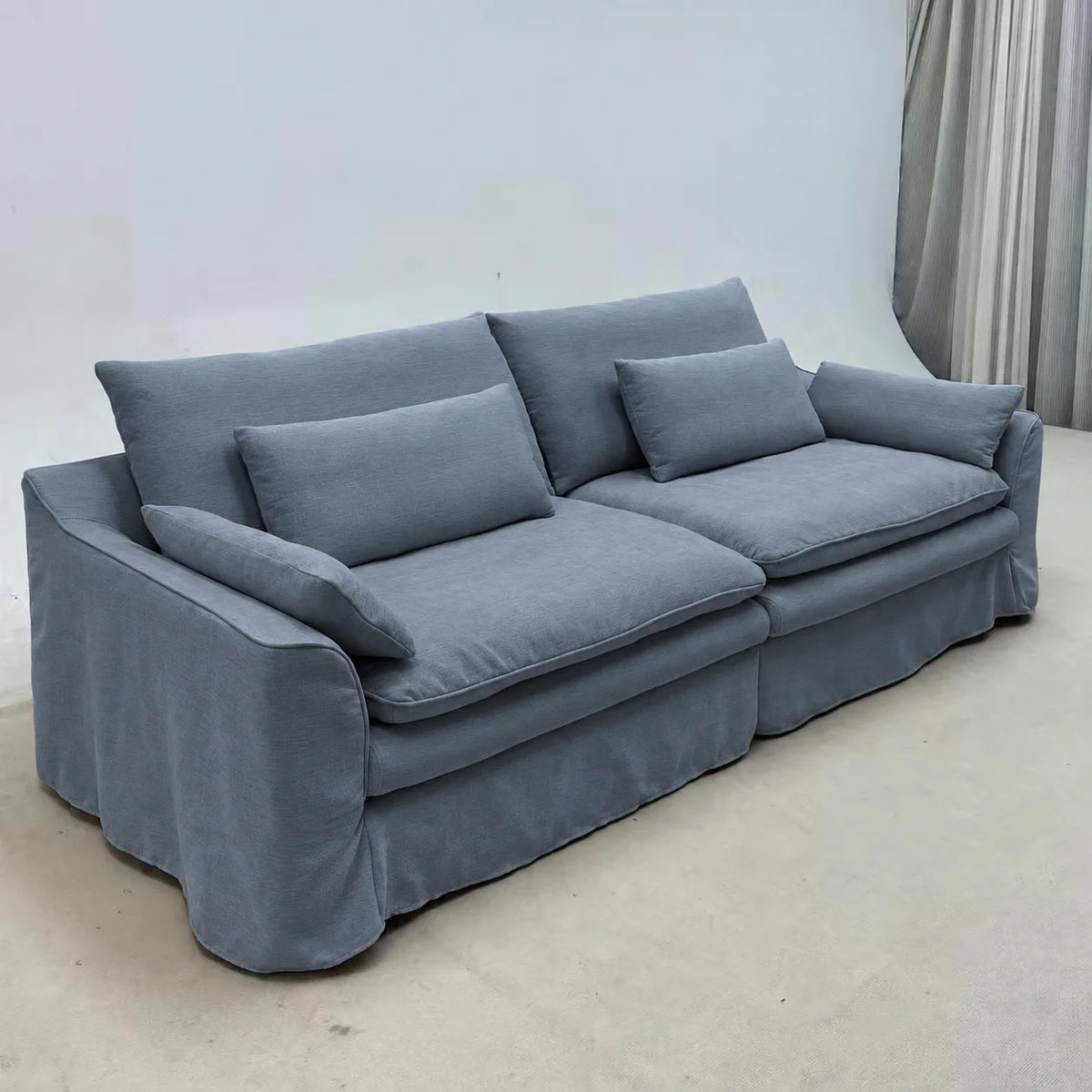 Custom Sofa Slipcover — Elara Flax · Foggy Harbor