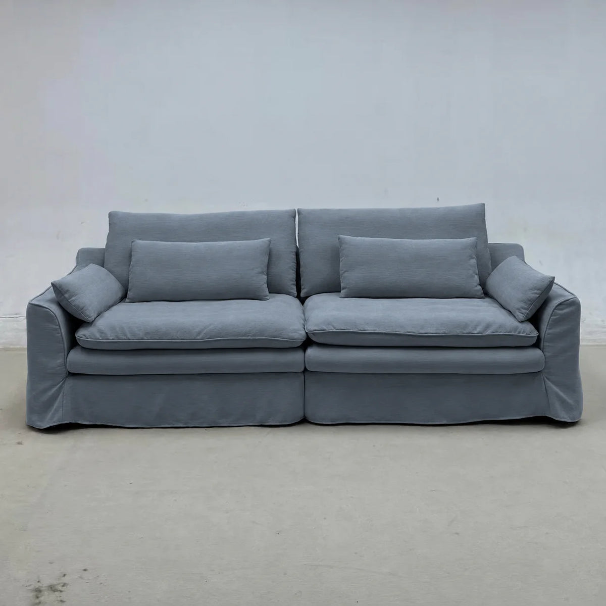 Custom Sofa Slipcover — Elara Flax · Foggy Harbor