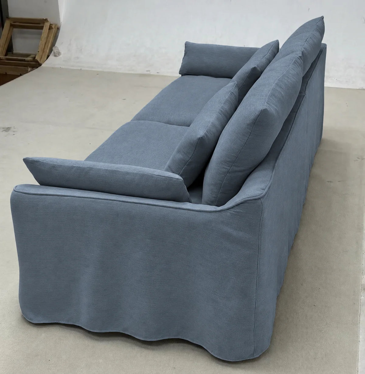 Custom Sofa Slipcover — Elara Flax · Foggy Harbor