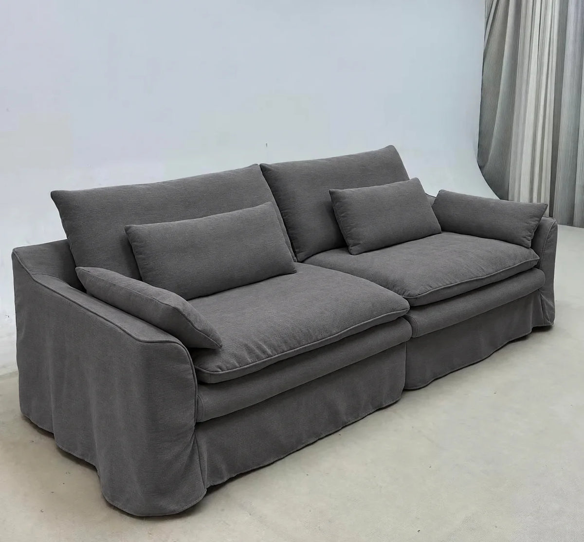 Custom Sofa Slipcover — Elara Flax · Graphite Shadow