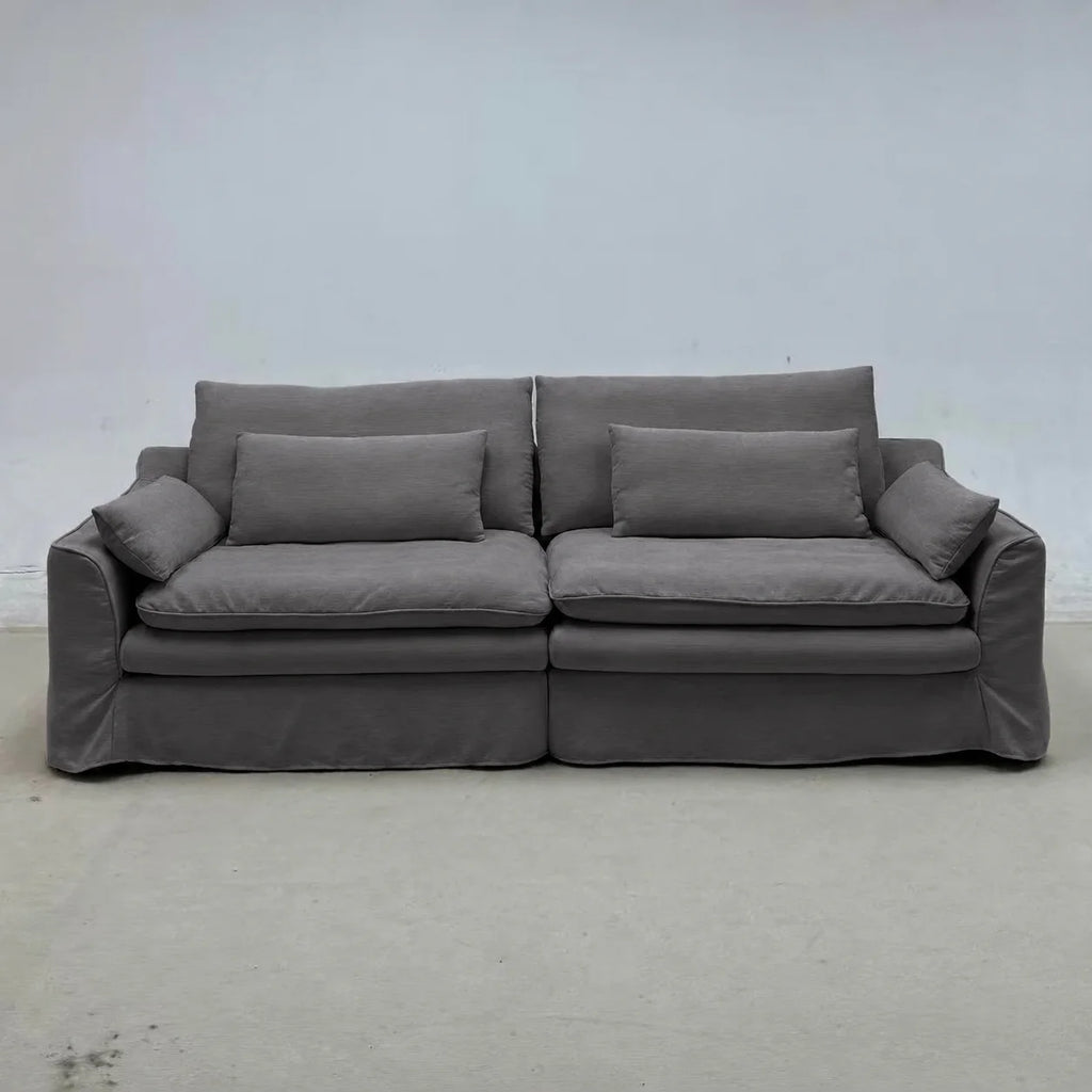 Custom Sofa Slipcover — Elara Flax · Graphite Shadow