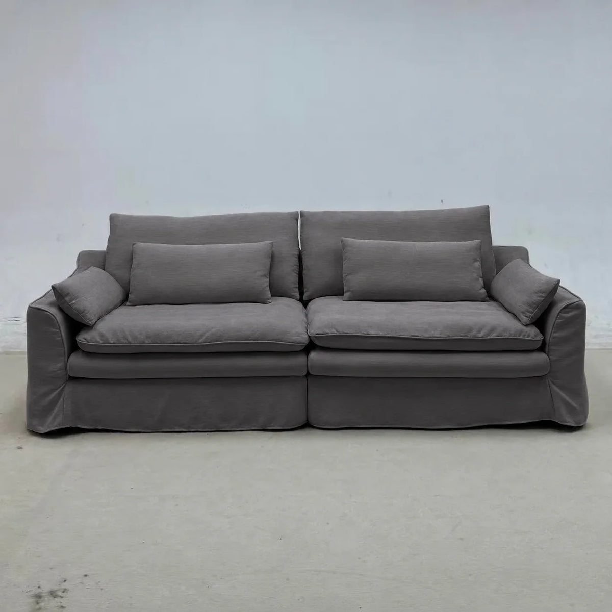 Custom Sofa Slipcover — Elara Flax · Graphite Shadow