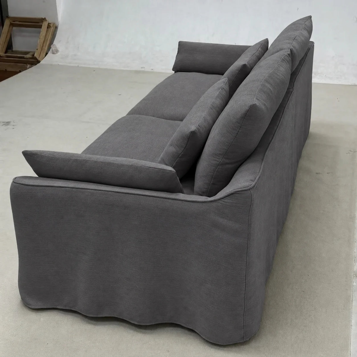 Custom Sofa Slipcover — Elara Flax · Graphite Shadow