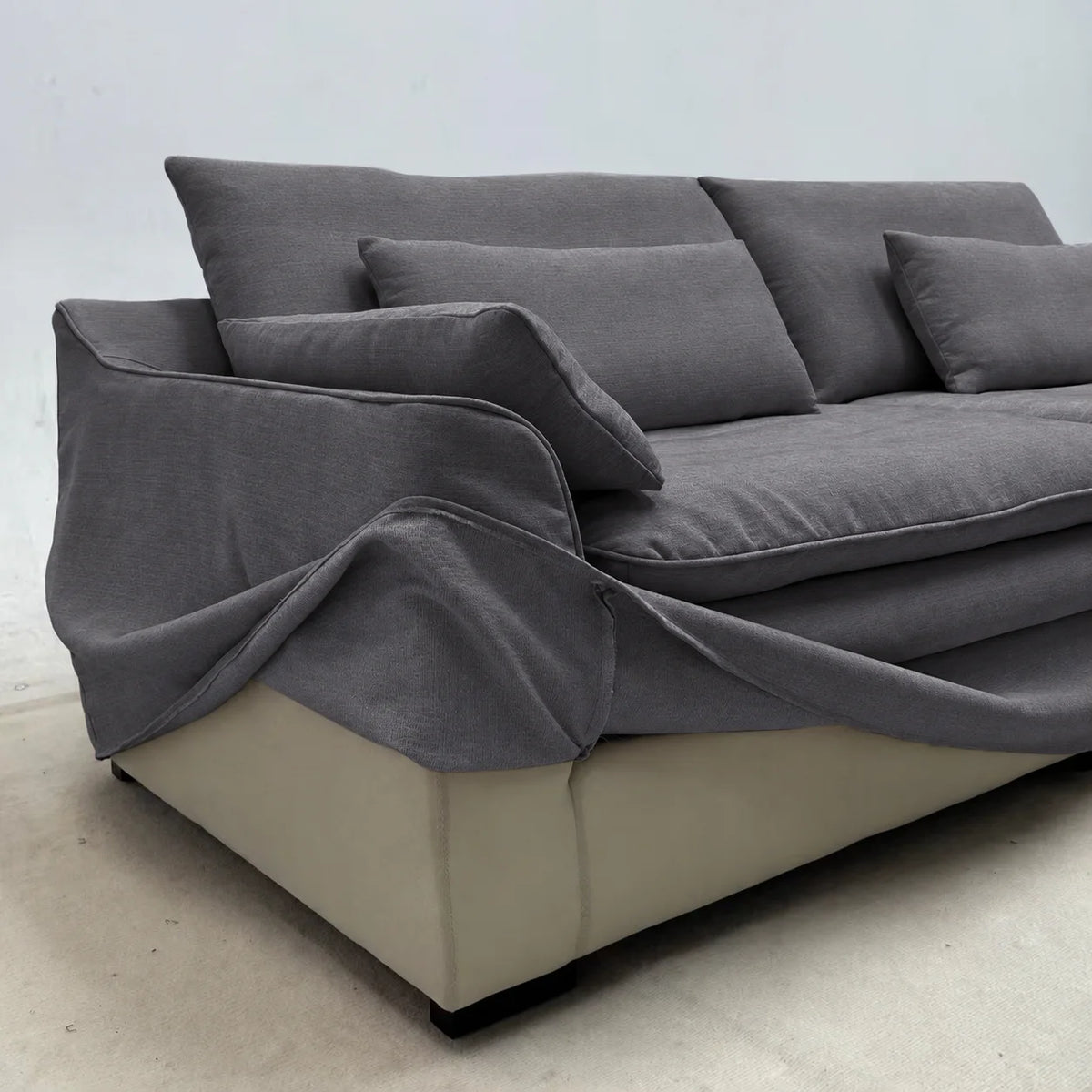 Custom Sofa Slipcover — Elara Flax · Graphite Shadow