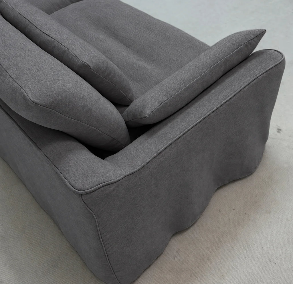 Custom Sofa Slipcover — Elara Flax · Graphite Shadow
