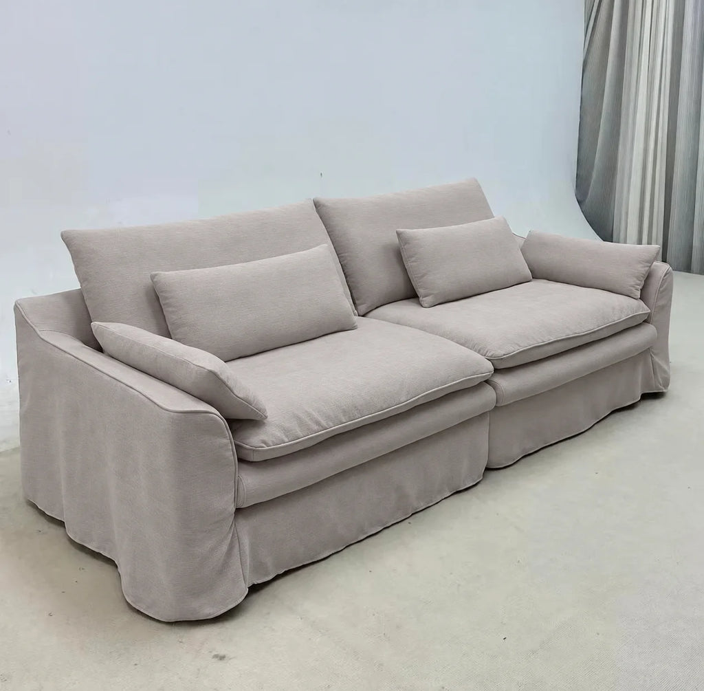 Custom Sofa Slipcover — Elara Flax · Ivory Cloud