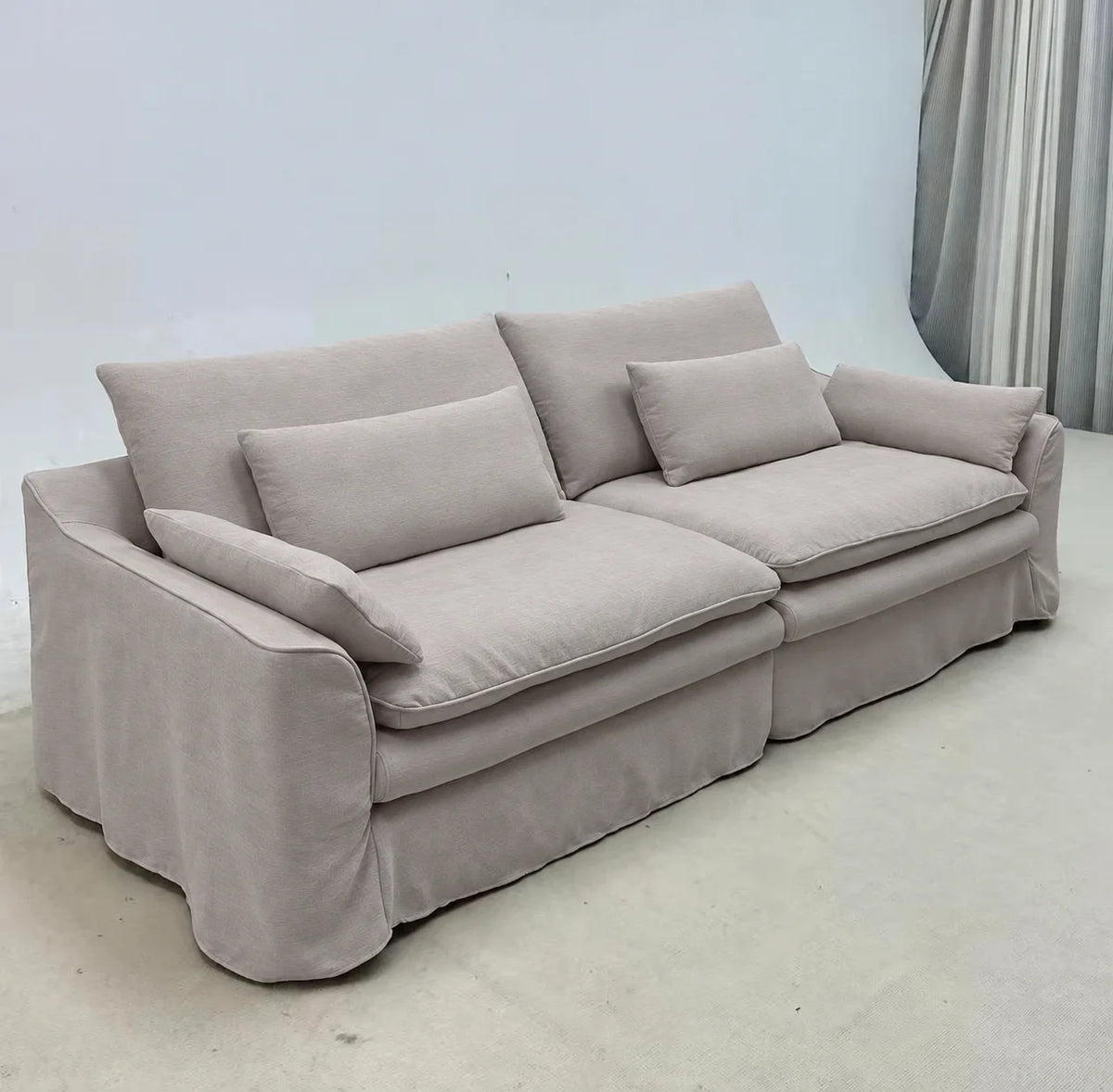 Custom Sofa Slipcover — Elara Flax · Ivory Cloud