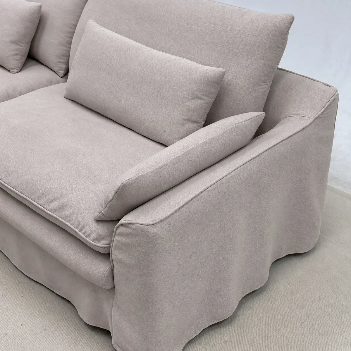 Custom Sofa Slipcover — Elara Flax · Ivory Cloud