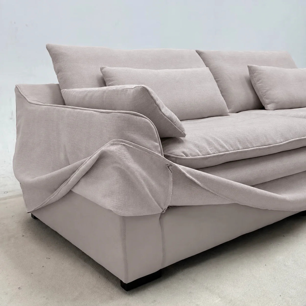 Custom Sofa Slipcover — Elara Flax · Ivory Cloud