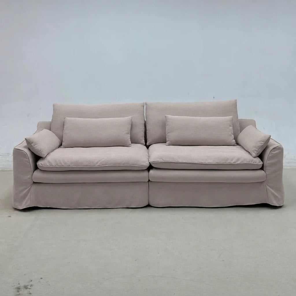 Custom Sofa Slipcover — Elara Flax · Ivory Cloud