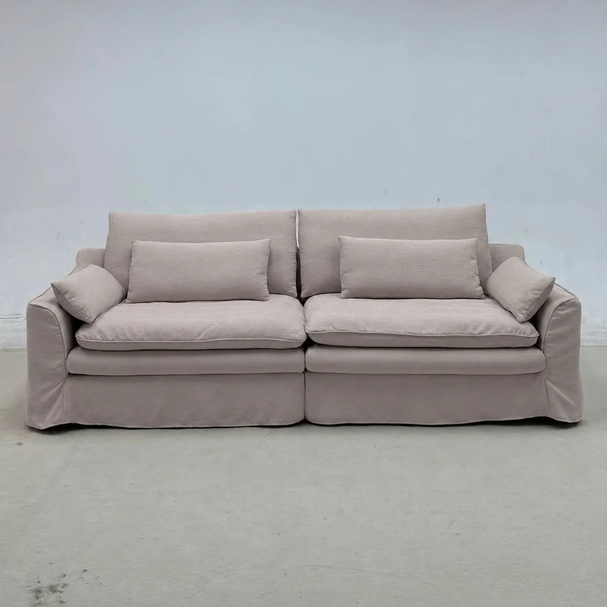 Custom Sofa Slipcover — Elara Flax · Ivory Cloud