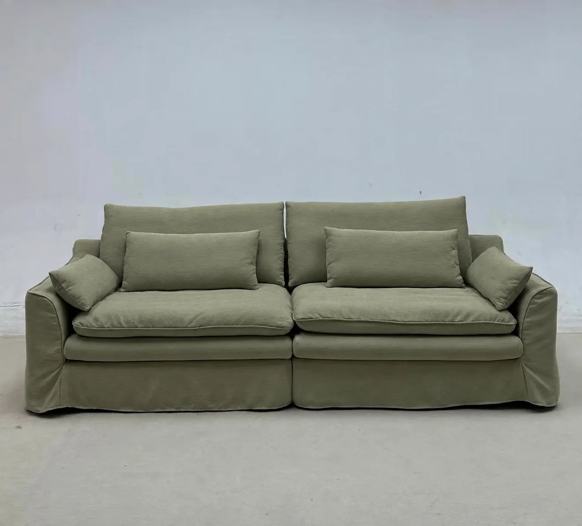 Custom Sofa Slipcover — Elara Flax · Matcha Mist