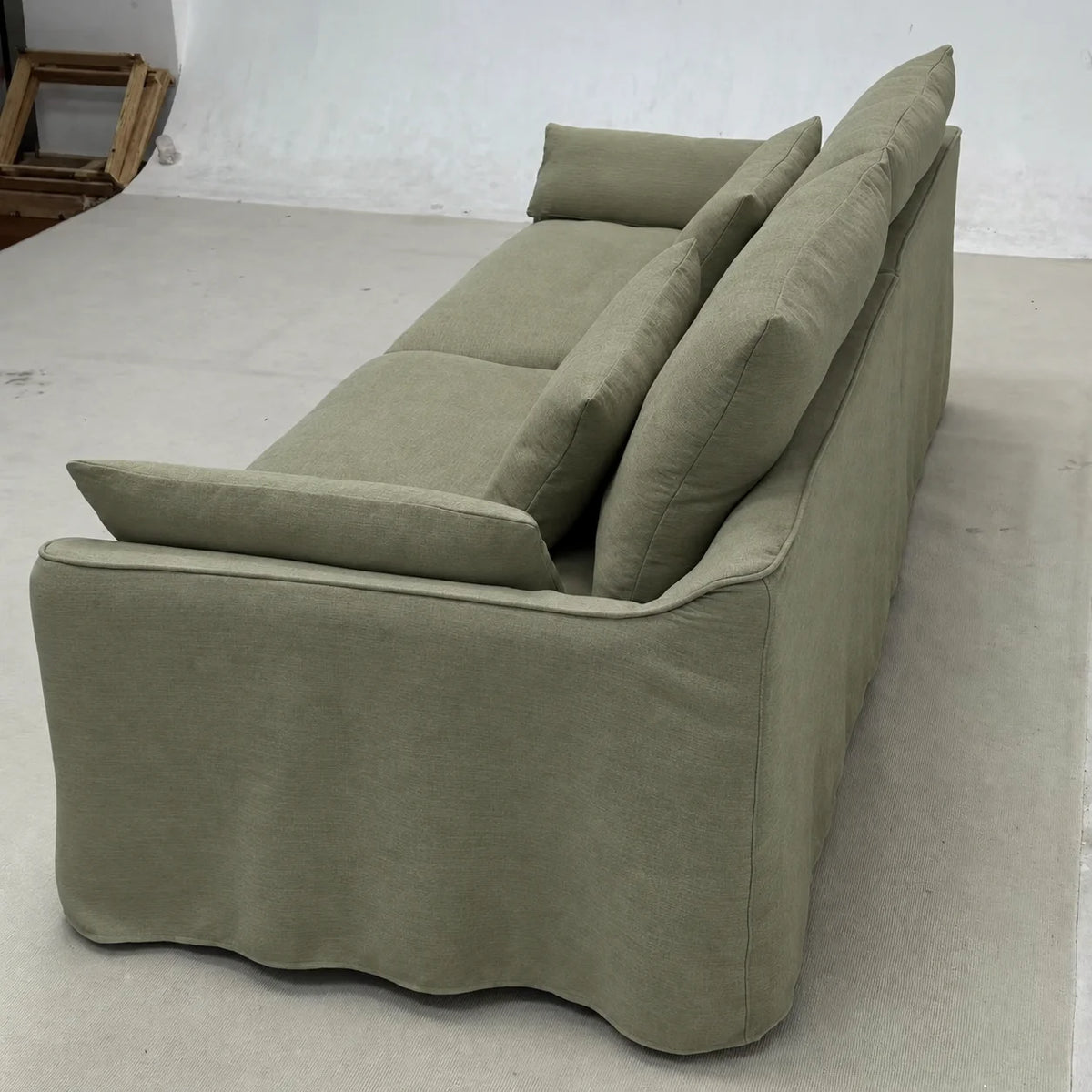 Custom Sofa Slipcover — Elara Flax · Matcha Mist