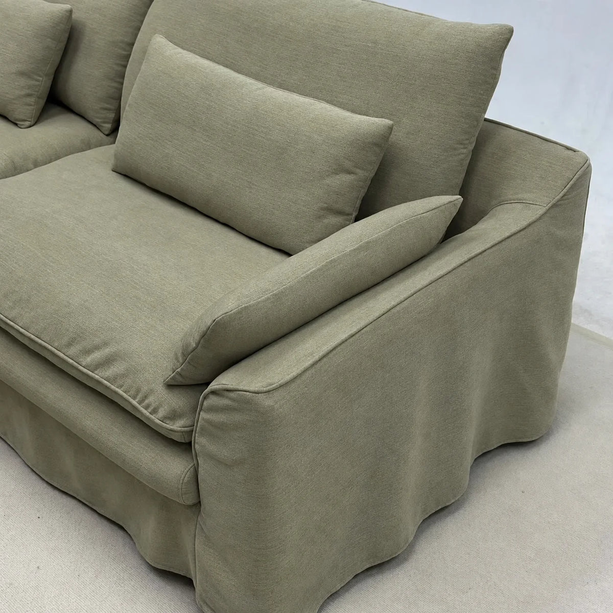 Custom Sofa Slipcover — Elara Flax · Matcha Mist