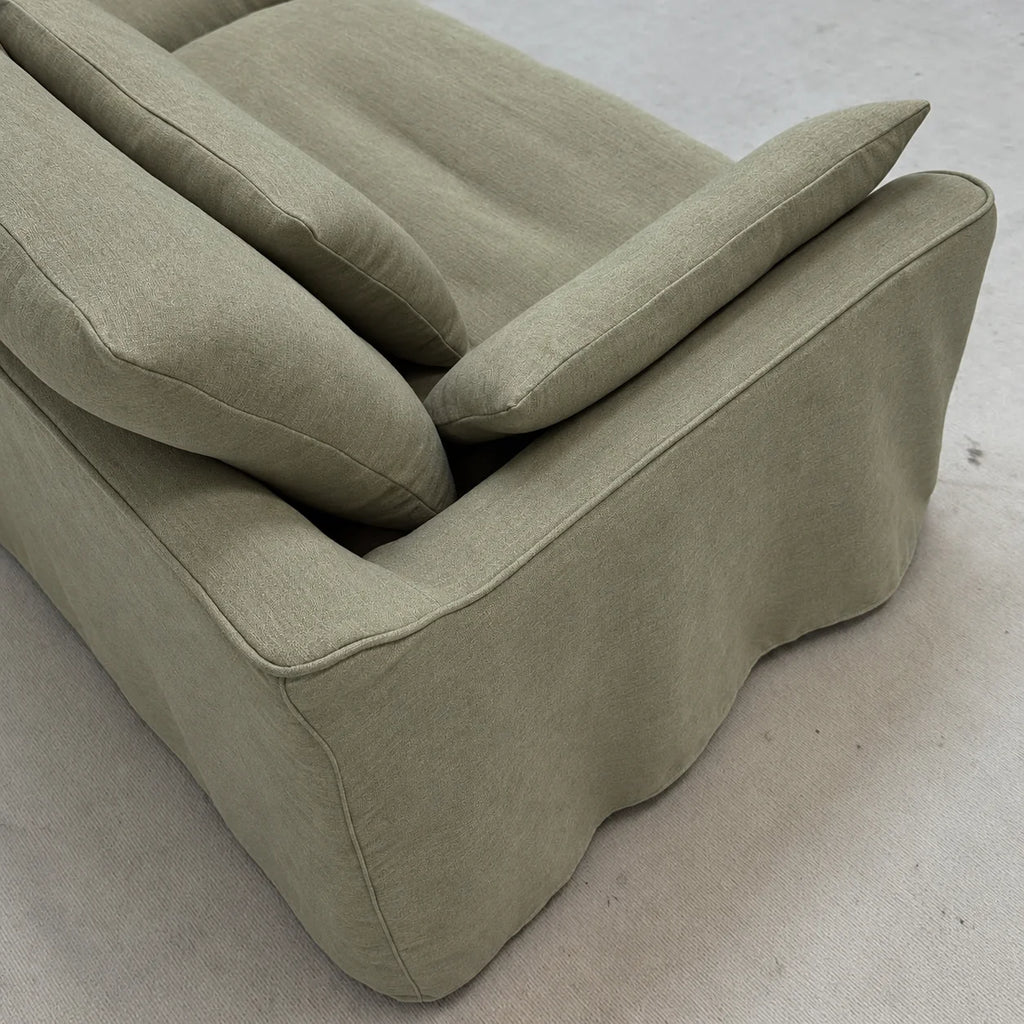 Custom Sofa Slipcover — Elara Flax · Matcha Mist