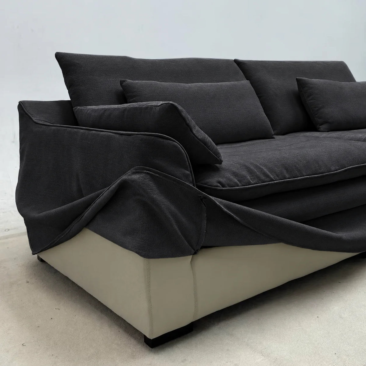 Custom Sofa Slipcover — Elara Flax · Obsidian Noir