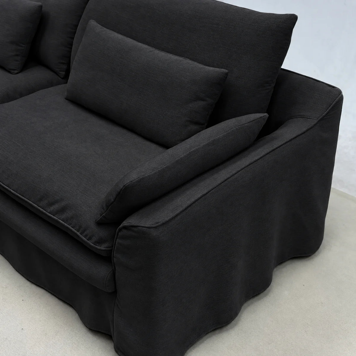 Custom Sofa Slipcover — Elara Flax · Obsidian Noir