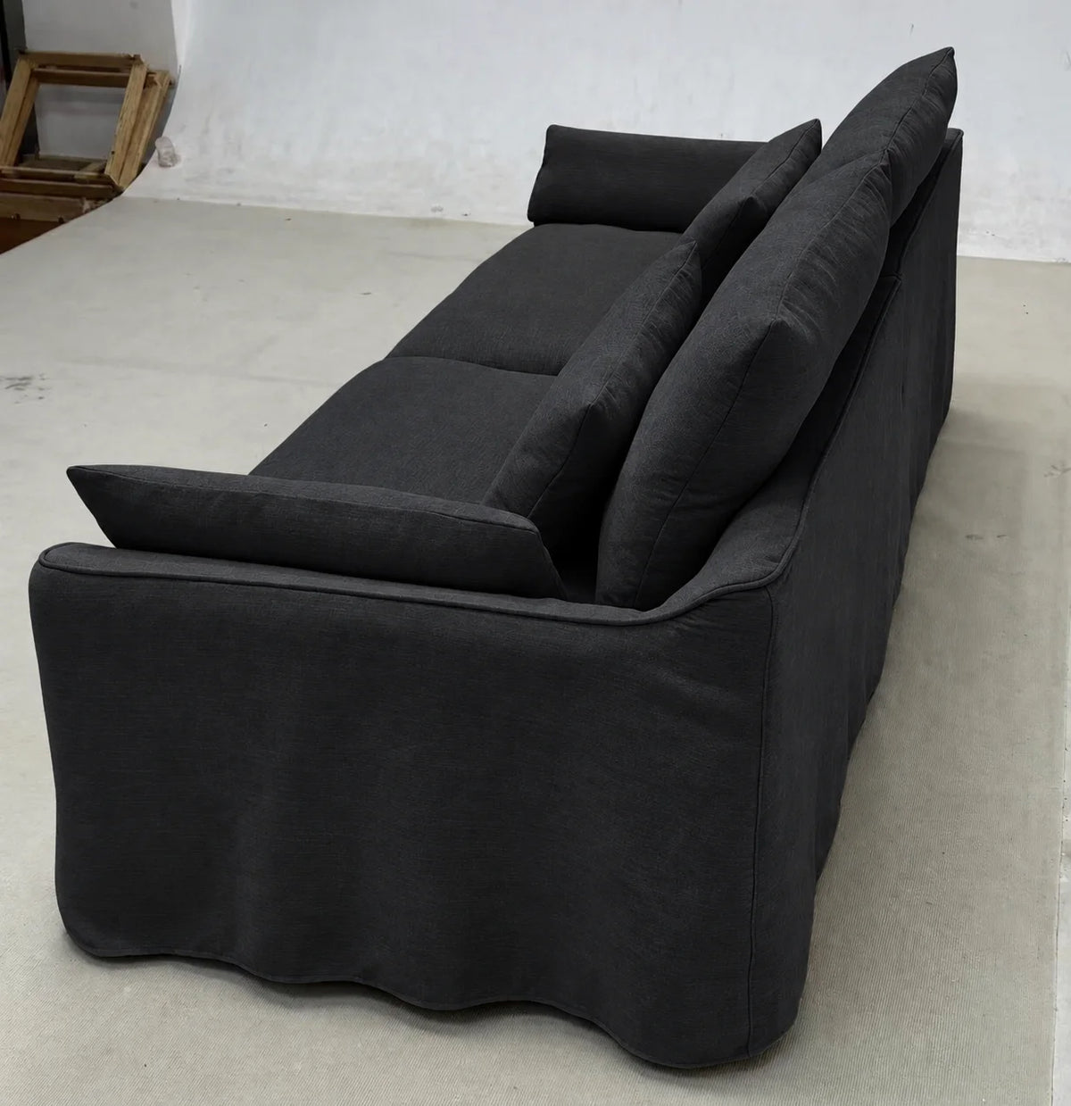 Custom Sofa Slipcover — Elara Flax · Obsidian Noir