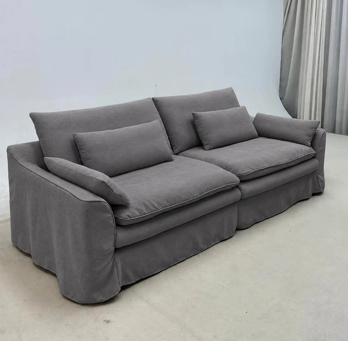 Custom Sofa Slipcover — Elara Flax · Platinum Drift