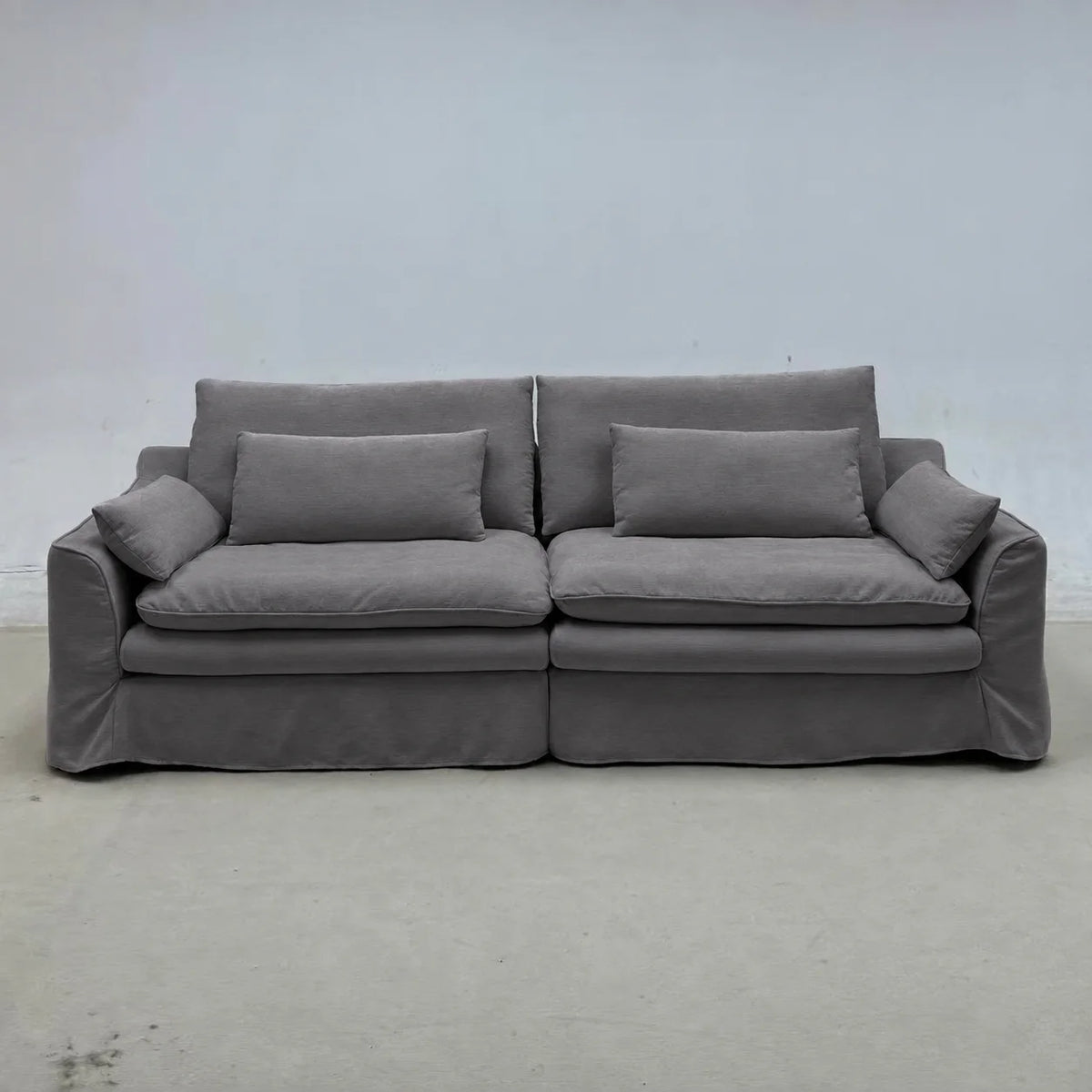 Custom Sofa Slipcover — Elara Flax · Platinum Drift