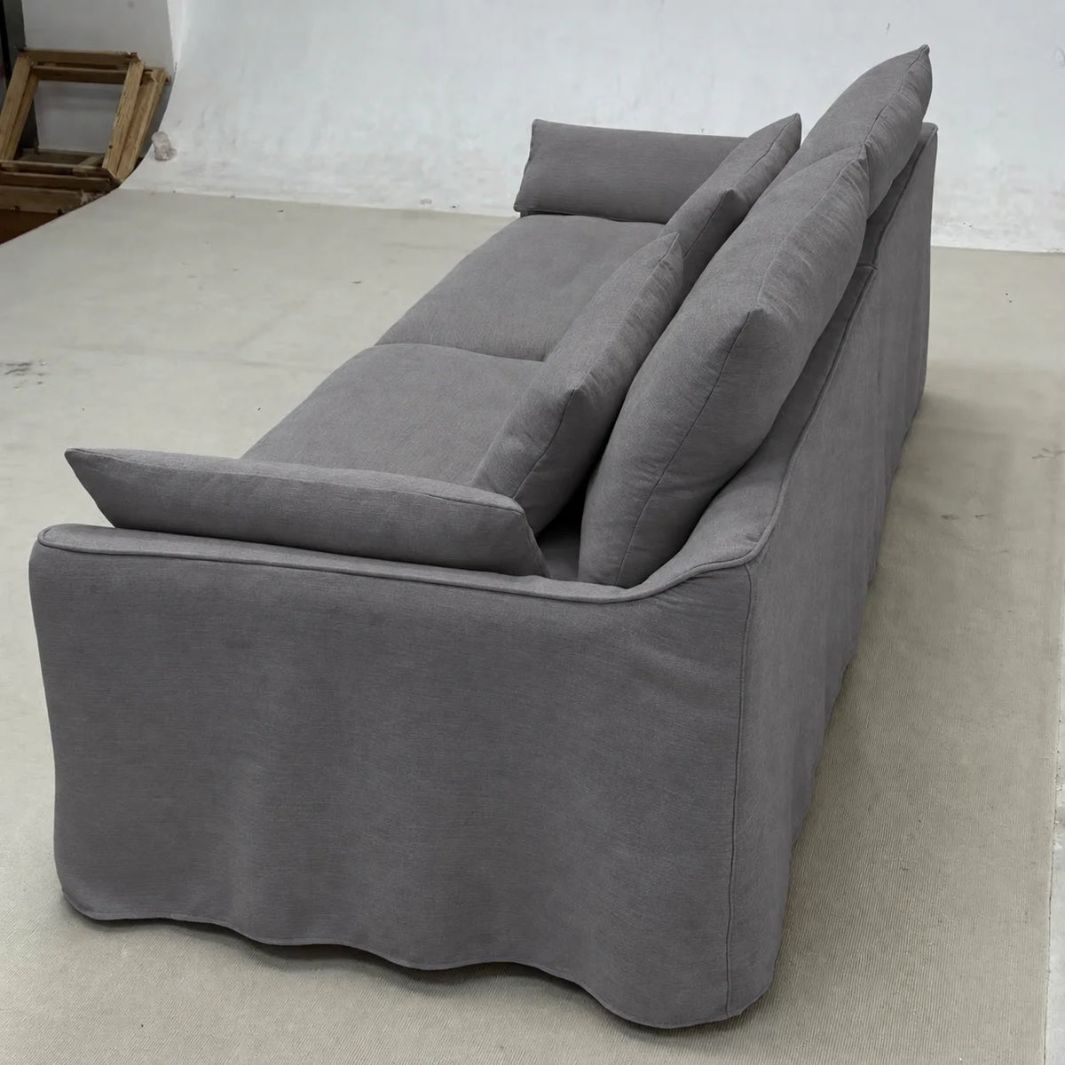 Custom Sofa Slipcover — Elara Flax · Platinum Drift